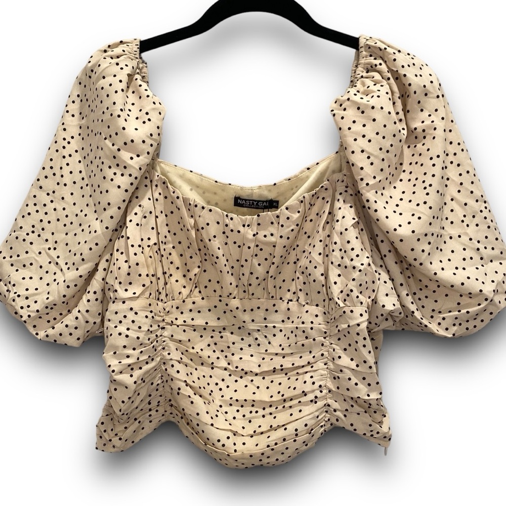 Nasty Gal Puff Sleeve Polka Dot Crop Top in Cream Size XL NWT